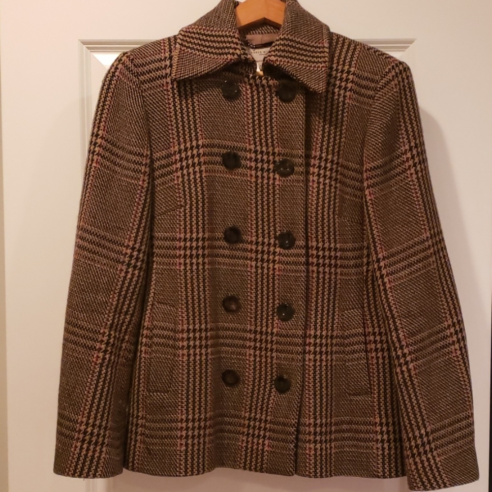 Karen Millen Tweed Tartan Double Breast Winter Jacket Coat Sz10